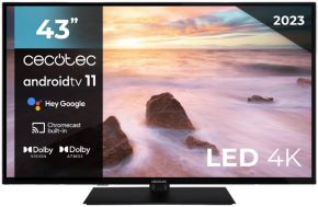 Televisor 43' a series a2z alu20043z UHD 4k resolucion 3840x2160 60hz smart tv android tv 11 sintonizadores DVB-T2 t cs2 1xHDMI ethernet negro
