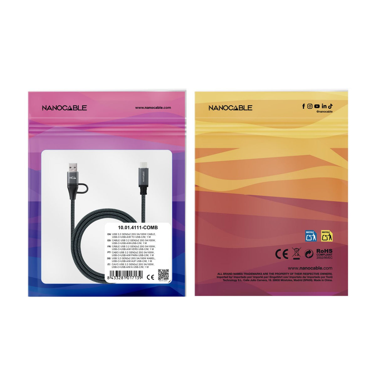 Nanocable USB-C a USB-A+USB-C/M (10.01.4111-L150-COMB)