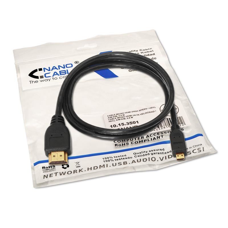 Nanocable HDMI A/M a HDMI D/M 0.8m Negro (10.15.3501)