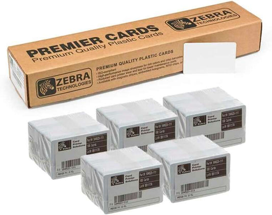 Zebra Pack of 500 Original Printable White PVC Cards - CR-80 Format 86x54mm - 104523-111