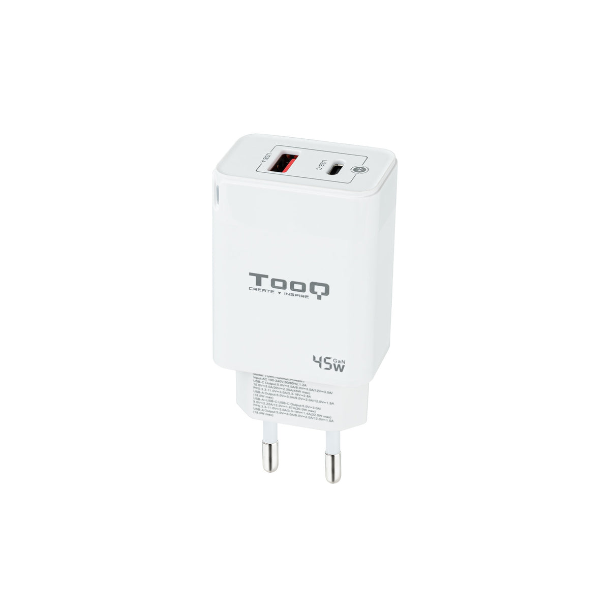Cargador de Pared TooQ 45W USB-A/C (TQWC-GANQCPD45WT)