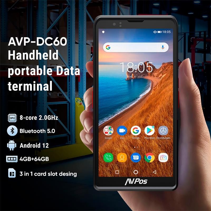 CAPTURADOR PDA AVPOS DC60 6" OCTA/4GB/64GB/NFC/2D/4G/FUNDA ANDROID