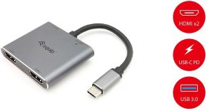Adaptador desde USB-C macho a HDMI hembra doble 4k hub USB-C de carga y USB 3.0