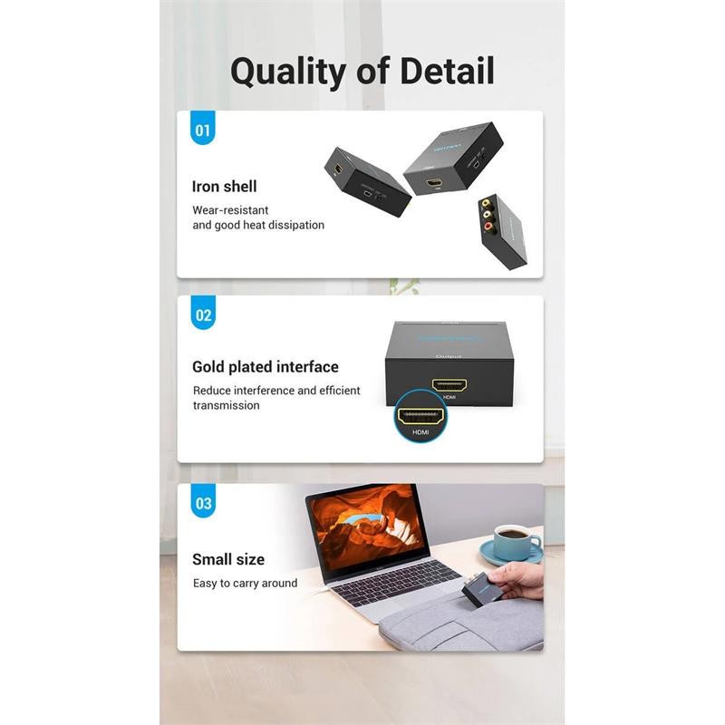 CONVERSOR VENTION RCA/H - HDMI/H MINIUSB/H BLACK