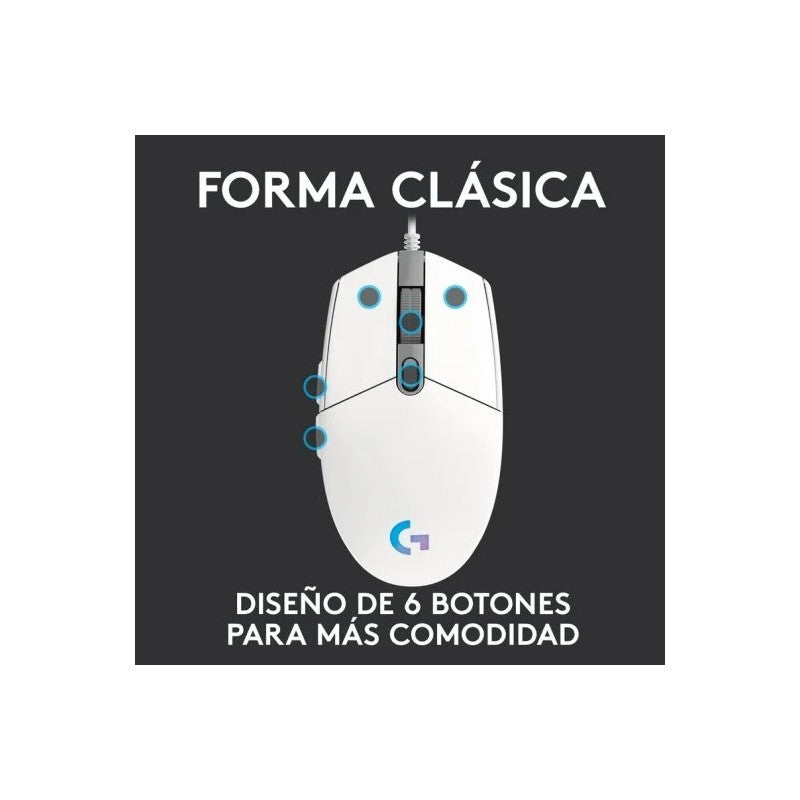 RATON LOGITECH G203 LIGHTSYNC RGB USB WHITE