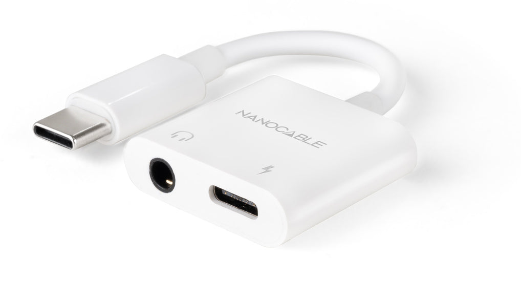 Nanocable USB-C a Jack+USB-C/H 60W Blanco (10.24.1206)