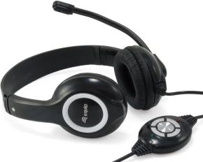 Auriculares de diadema con microfono USB con control de volumen negro y blanco