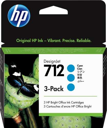 HP 712 Cyan 3-Pack Original Ink Cartridges - 3ED77A