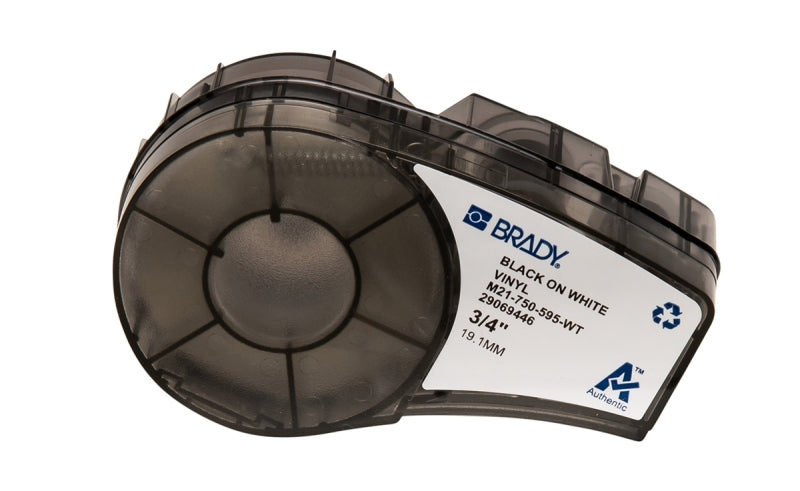 Brady M21-750-595-WT Cinta de Etiquetas Original Vinilo - Texto Negro sobre Fondo Blanco - Ancho 19,05mm x 6,4m