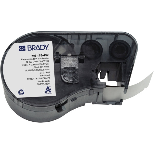 Brady M5-118-492 Cinta de Etiquetas Original Poliester Ultrafinas para Laboratorio - Texto Negro sobre Fondo Blanco - Ancho 25,40mm x Alto 9,53mm