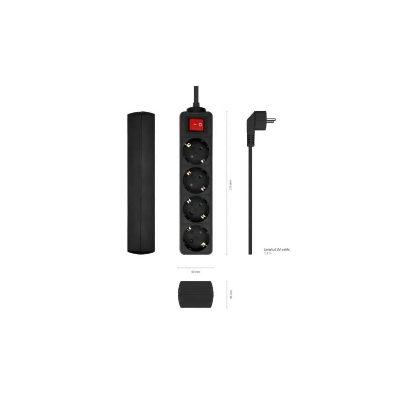 REGLETA AISENS 4 SCHUKOS PROTECCION INTERRUPTOR 1,4M BLACK