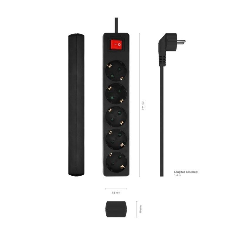 REGLETA AISENS 5 SCHUKOS PROTECCION INTERRUPTOR 1,4M BLACK