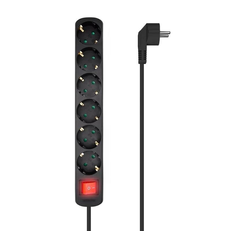 REGLETA AISENS 6 SCHUKOS PROTECCION INTERRUPTOR 1,4M BLACK