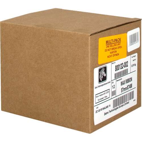 Zebra ZipShip 2300 Original Thermal Transfer Ribbon Pack of 12 - Wax Ribbons - 12.7mm Core, 57mm Width, 74m Length