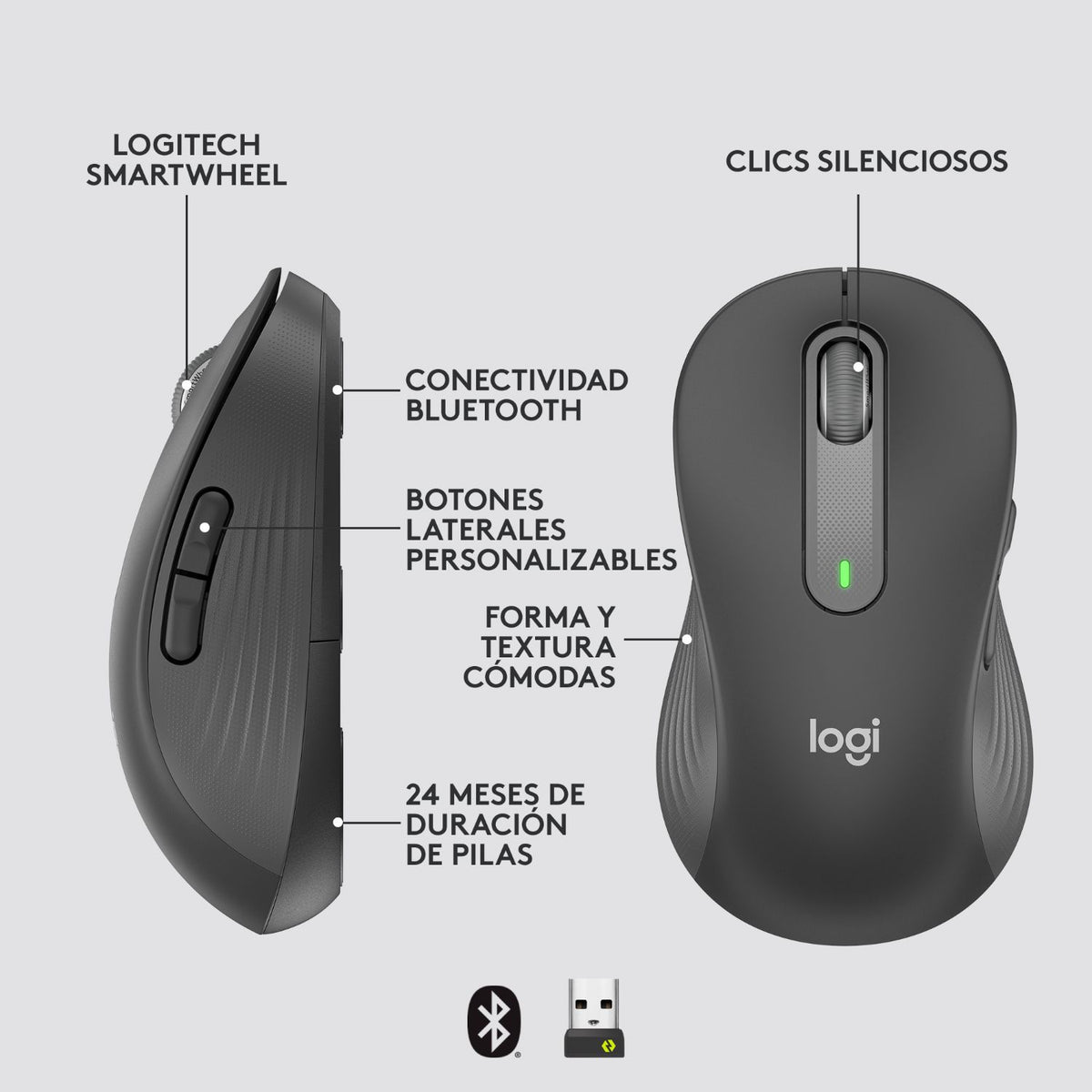 Ratón LOGITECH M650 RF BT Grafito (910-006239)