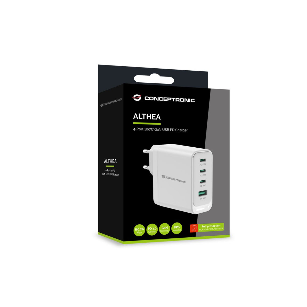 Cargador CONCEPTRONIC USB-A/C 100W PD3.0 (ALTHEA22W100)