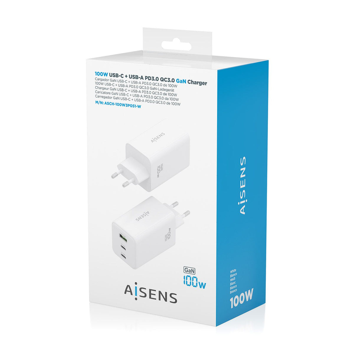 Cargador AISENS 100W 1xUSB-A 2xUSB-C (ASCH-100W3P051-W)