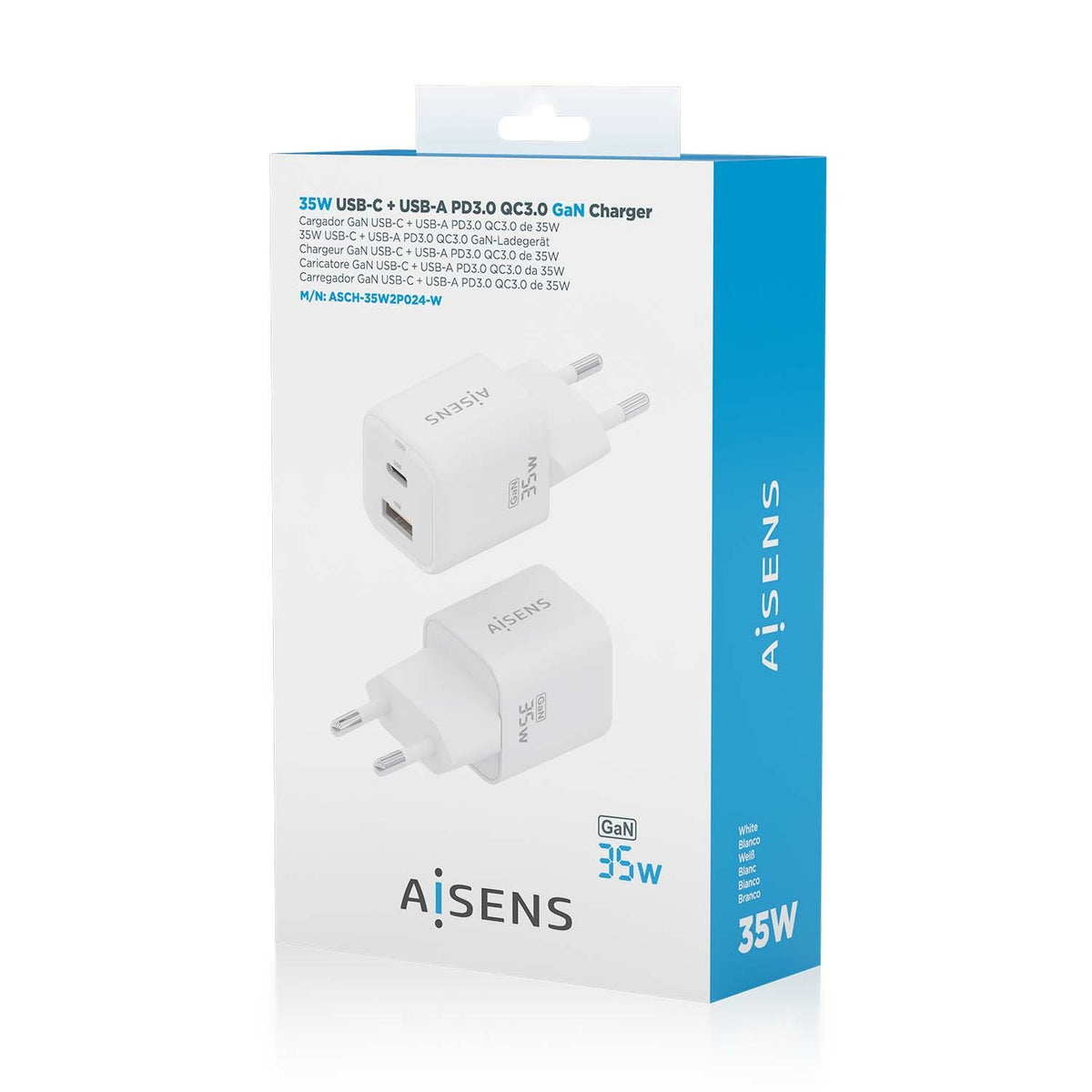 Cargador de Pared AISENS 35W Blanco (ASCH-35W2P024-W)