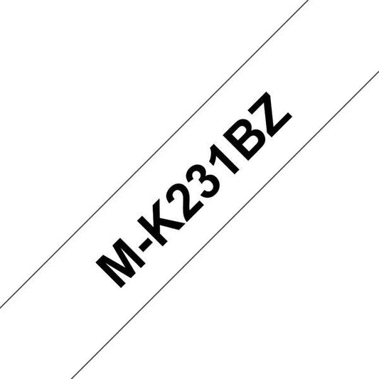 Brother MK231BZ Generic Non-Laminated Label Tape - Black Text on White Background - Width 12mm x 4 meters