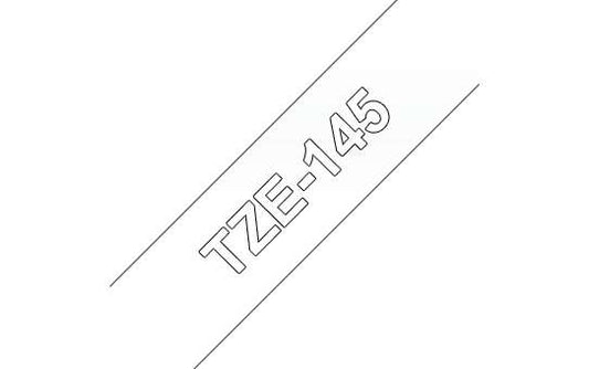 Brother TZe145 Generic Laminated Label Tape - White Text on Transparent Background - Width 18mm x 8 meters