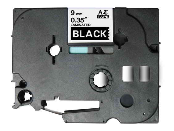 Brother TZe325 Generic Laminated Label Tape - White Text on Black Background - 9mm Width x 8 Meters