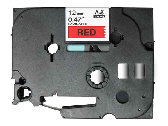 Brother TZe431 Generic Laminated Label Tape - Black Text on Red Background - 12mm Width x 8 Meters