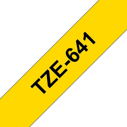 Brother TZe641 Generic Laminated Label Tape - Black Text on Yellow Background - 18mm Width x 8 Meters