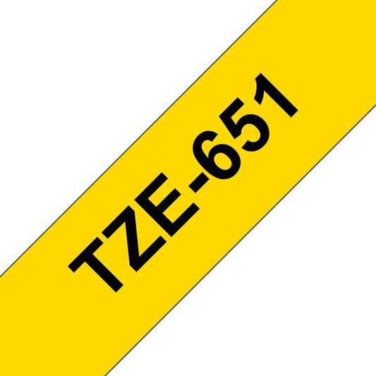 Brother TZe651 Generic Laminated Label Tape - Black Text on Yellow Background - Width 24mm x 8 meters