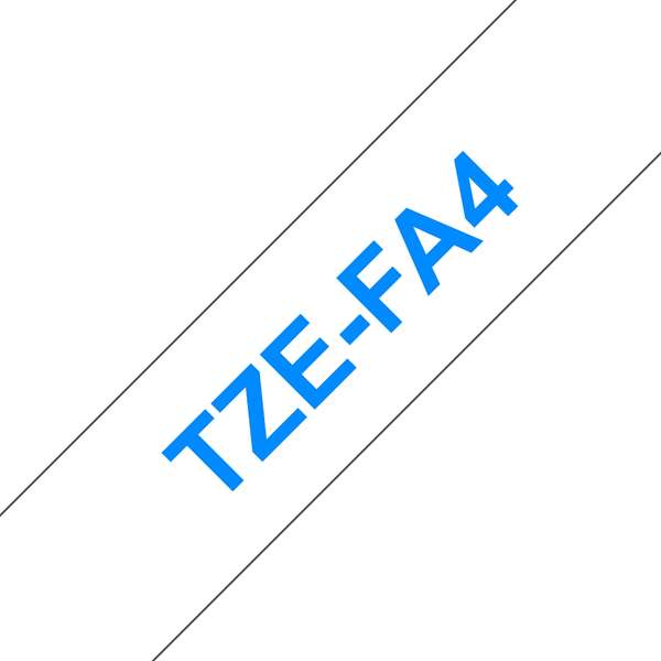 Brother TZeFA4 Generic Textile Label Tape - Blue Text on White Background - Width 18mm x 3 meters