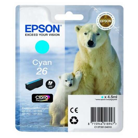 Epson T2612 (26) Cyan Original Ink Cartridge - C13T26124012