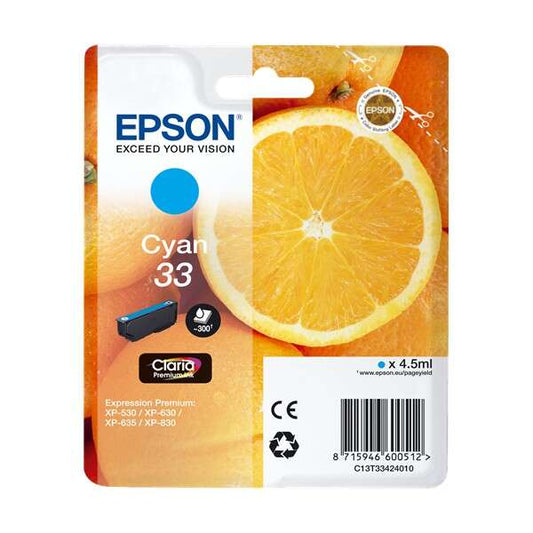 Epson T3342 (33) Cyan Original Ink Cartridge - C13T33424012