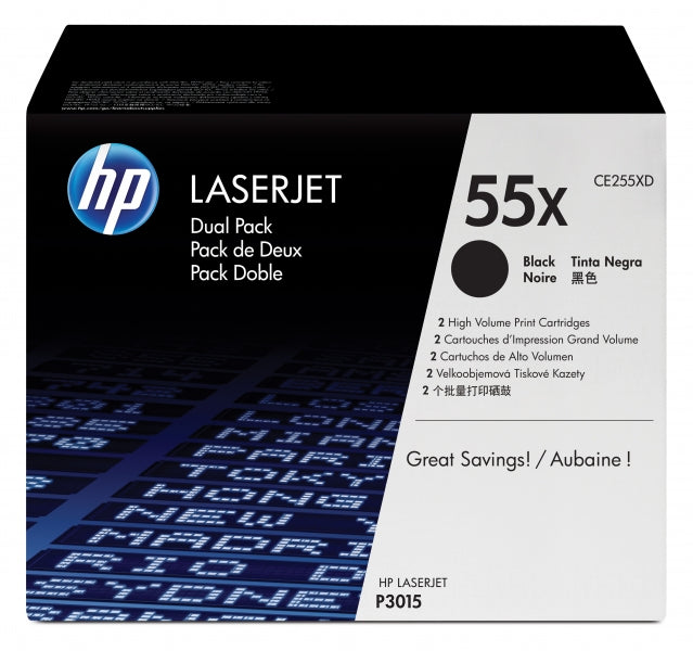 HP CE255XD Black 2-Pack Original Toner Cartridges - 55X