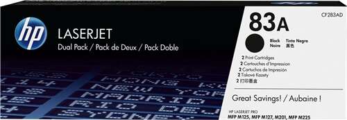 HP CF283A Black 2-Pack Original Toner Cartridges - 83A