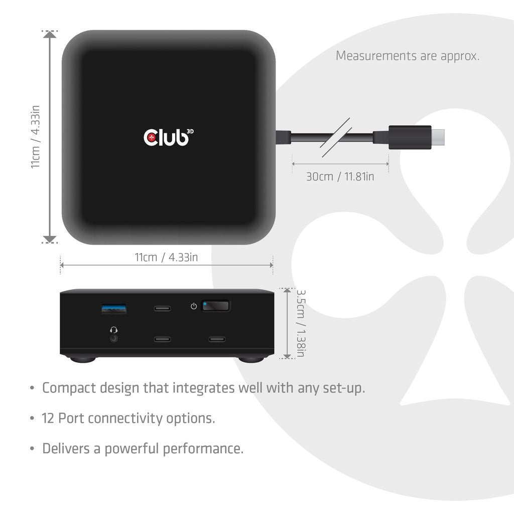 Estación Base Club 3D USB-C 12 en 1 Negro (CSV-2542)