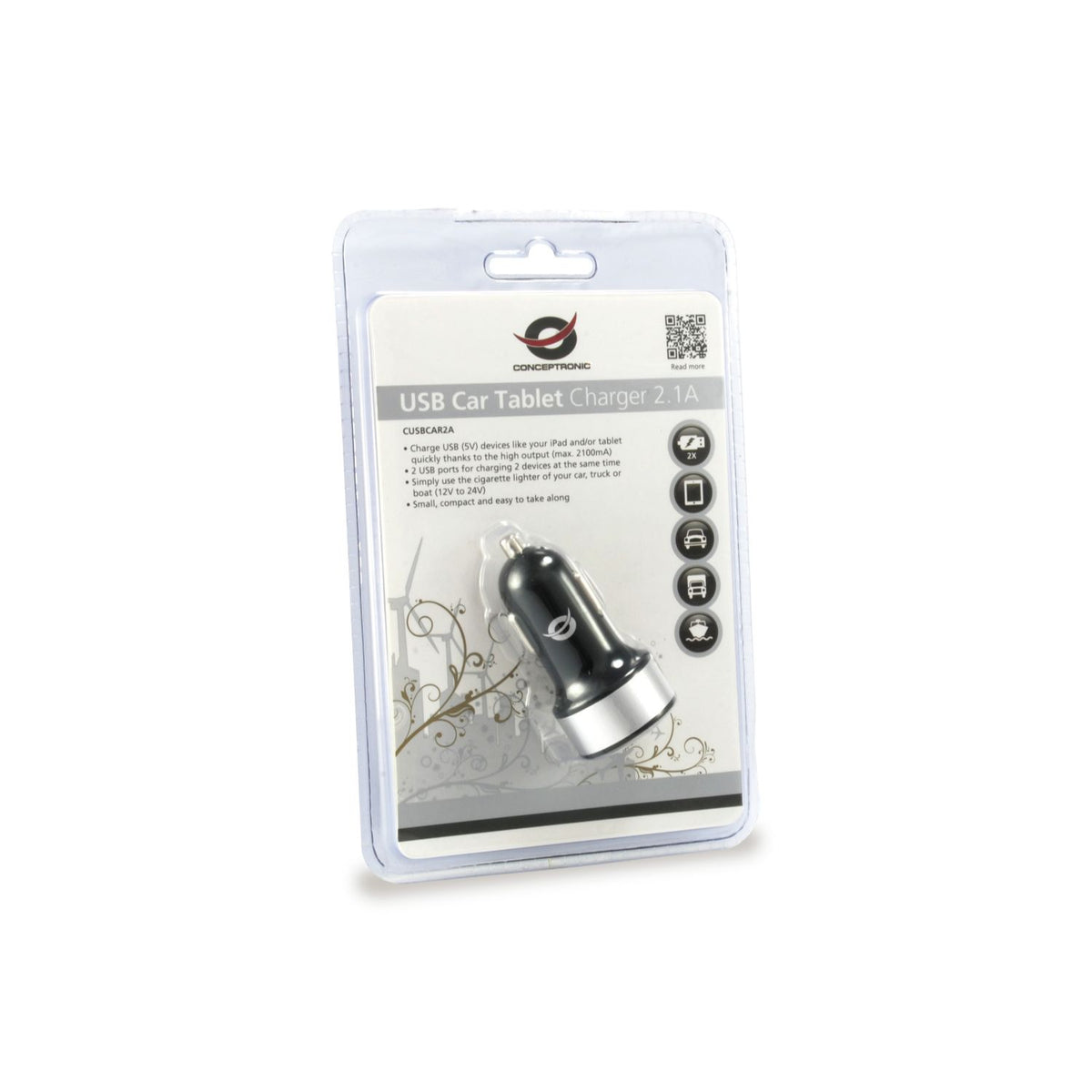 Cargador CONCEPTRONIC Coche 2xUSB 2.0 Negro (CUSBCAR2A)