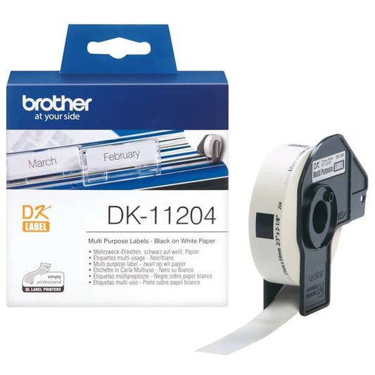 Brother DK11204 - Original Pre-cut Multipurpose Labels - 17x54 mm - 400 Units - Black text on white background