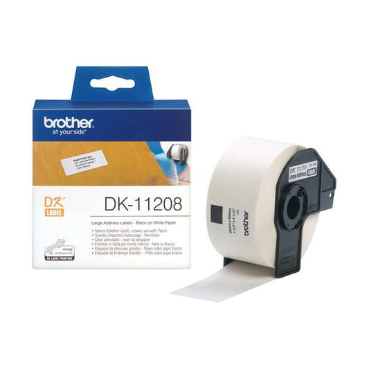 Brother DK11208 - Original Pre-Cut Large Address Labels - 38x90 mm - 400 Units - Black Text on White Background