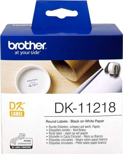 Brother DK11218 - Original Circular Pre-Cut Labels - 24 mm Diameter - 1000 Units - Black Text on White Background