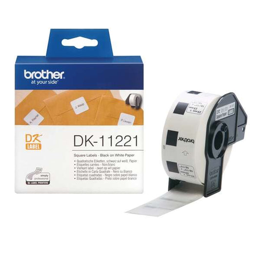 Brother DK11221 - Original Square Pre-Cut Labels - 23x23 mm - 1000 Units - Black Text on White Background