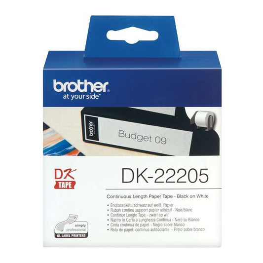 Brother DK22205 - Original Custom Size Labels - Width 62mm x 30.48 meters - Black text on white background