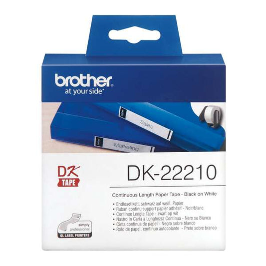Brother DK22210 - Original Custom Size Labels - Width 29mm x 30.48 meters - Black text on white background