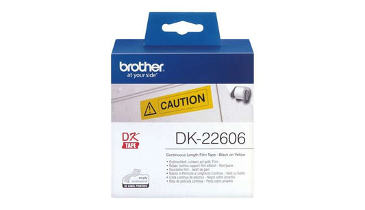Brother DK22606 - Original Custom Size Labels - Width 62mm x 15.24 meters - Black text on yellow background