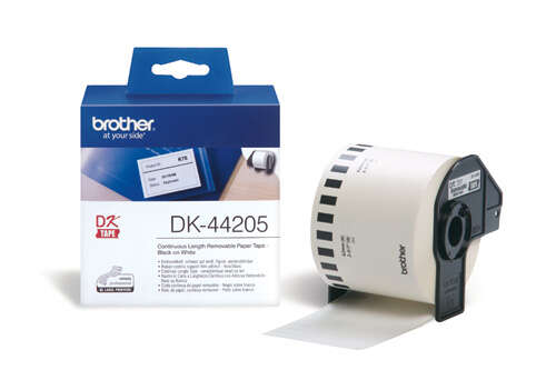Brother DK44205 - Original Custom Size Removable Labels - Width 62mm x 30.48 meters - Black text on white background