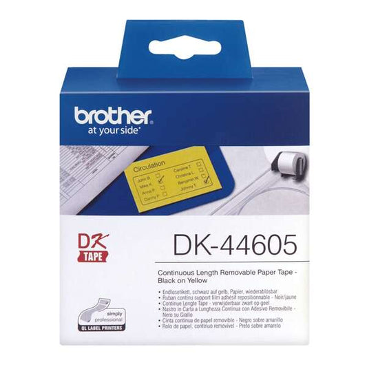 Brother DK44605 - Original Custom Size Removable Labels - Width 62mm x 30.48 meters - Black text on yellow background