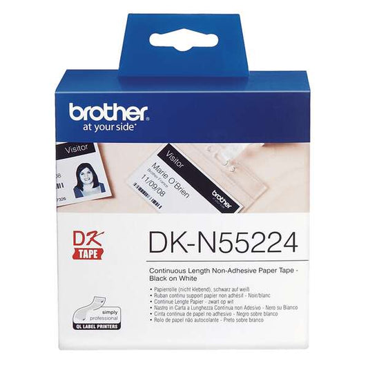 Brother DKN55224 - Genuine Custom Size Non-Adhesive Labels - 54mm x 30.48m Width - Black Text on White Background