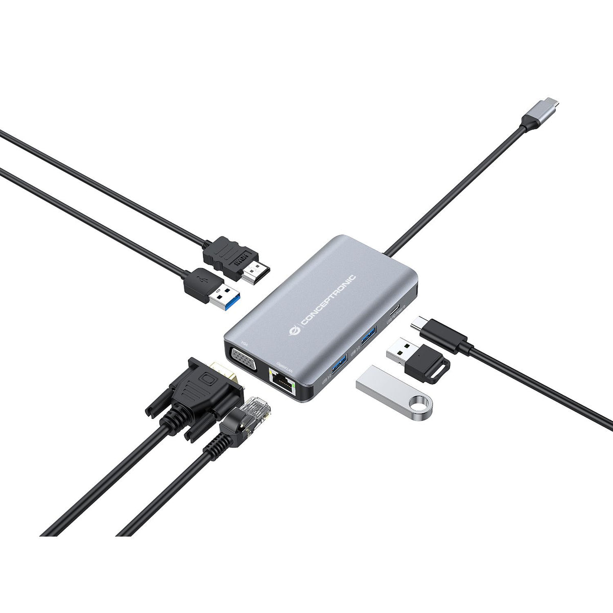 Adaptador CONCEPTRONIC USB-C 7en1 100W Gris (DONN21G)