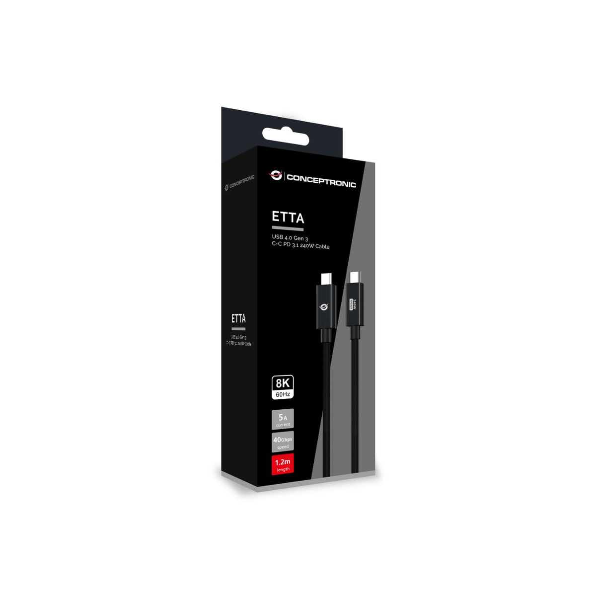 Cable CONCEPTRONIC USB-C M/M 240W 1.2m Negro(ETTA04B12)