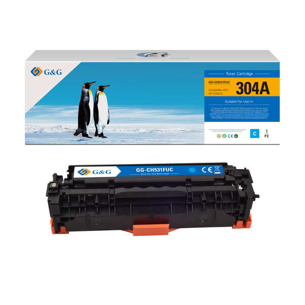 G&G HP CC531A/CE411A/CF381A Cyan Generic Toner Cartridge - Replaces 304A/305A/312A