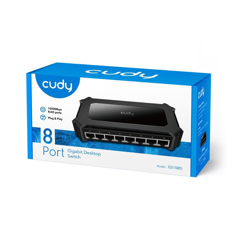 Switch CUDY 8xRJ45 GbE Negro (GS108D)