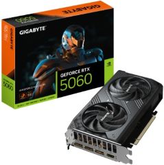 Tarjeta grafica geforce rtx 5060 windforce max oc 8gb gddr7 DUAL fan reloj 2512 mhz velocidad de memoria 28gps 128-bit resolucion 7680 x 4320 entrada de alimentacion uno de 8 pines salidas DISPLAYPORT 1.4a (x3), HDMI 2.1a multipantalla 4